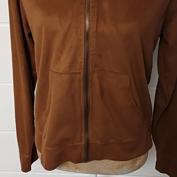 Rusty Brown Soft Comfy Faux Suede Hoodie Zip Front Jacket Med 8/10 - Picture 3 of 11